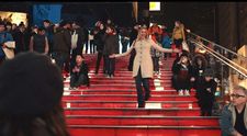 Brooke (Greta Gerwig)descends the red steps over the TKTS booth: "She doesn't have a moment of 'oh, no, what have I done?' She just keeps going."